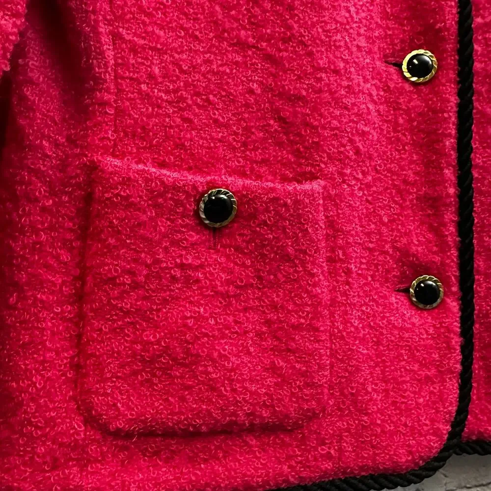 Susan Bristol Pink Black Worsted Wool Blend Suit Jacket Blazer Size 12 Vintage - Picture 7 of 8